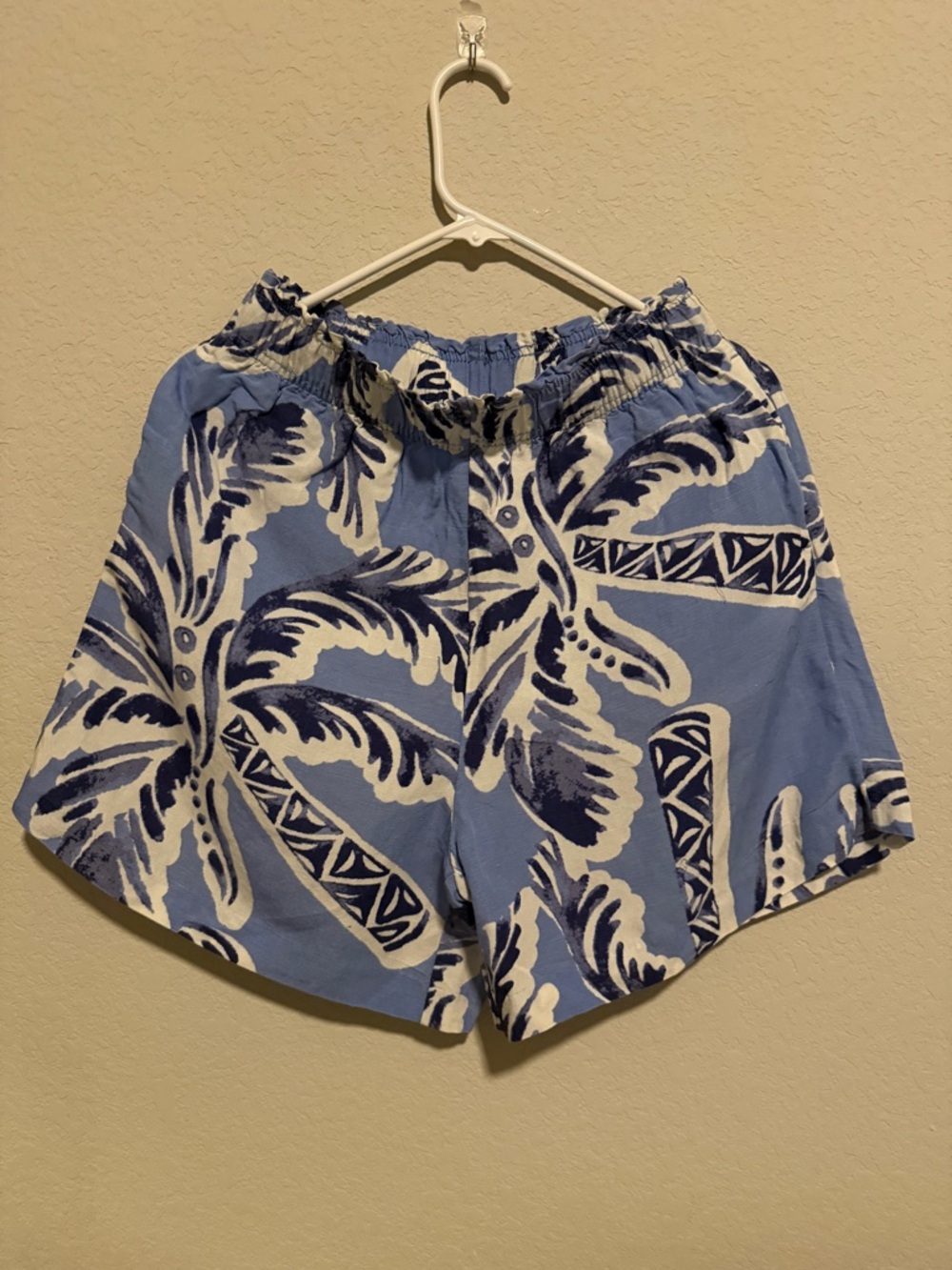H&M Blue and White Tropical Print Elastic Waist Shorts